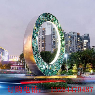 大型不锈钢发光圆环雕塑