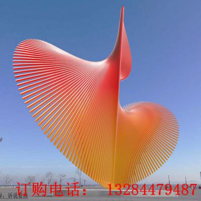 不锈钢抽象彩色切片飘带雕塑