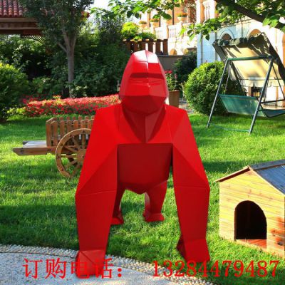 不锈钢几何切面大猩猩雕塑