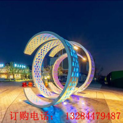 大型不锈钢发光圆环雕塑