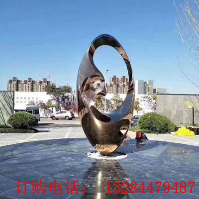 不锈钢抽象椭圆水景雕塑