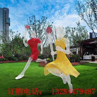 不锈钢镂空火炬运动人物雕塑