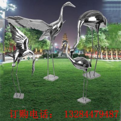 不锈钢镜面仙鹤雕塑