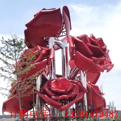 大型不锈钢玫瑰花雕塑