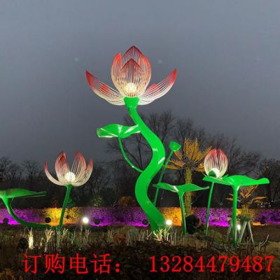 大型不锈钢发光荷花雕塑