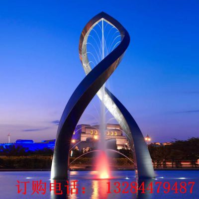 大型不锈钢圆形扭曲流水雕塑