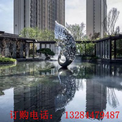 不锈钢抽象镂空水景雕塑