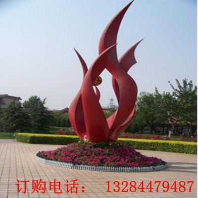 不锈钢抽象红色飘带雕塑