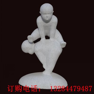 汉白玉人童玩耍石雕
