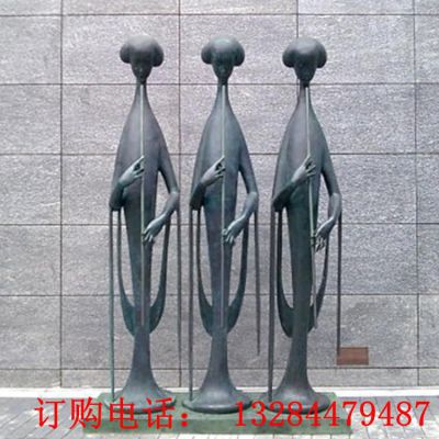抽象人物吹笛铸铜雕塑