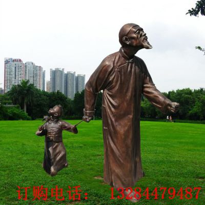 民俗文化遛鸟铸铜雕塑
