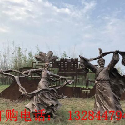 少数民族人物跳舞铸铜雕塑