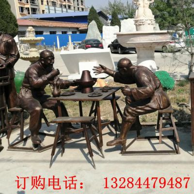 吃火锅人物铸铜雕塑