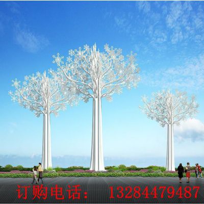 大型不锈钢雪花树雕塑