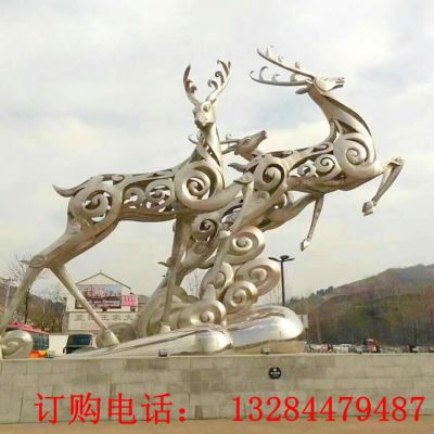 大型不锈钢镂空麋鹿雕塑