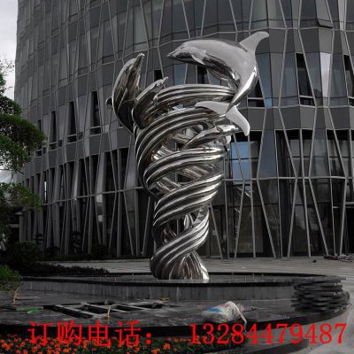 不锈钢龙卷风海豚雕塑