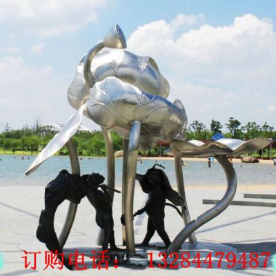 不锈钢荷花荷叶雕塑