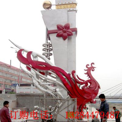 大型不锈钢抽象凤凰雕塑