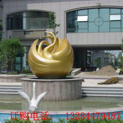 不锈钢金色抽象天鹅雕塑