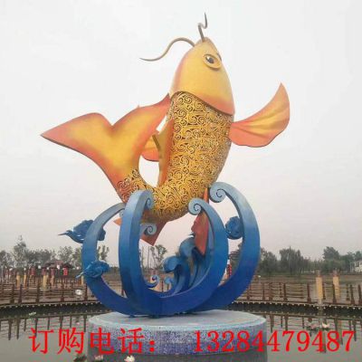 大型不锈钢鱼跃龙门雕塑