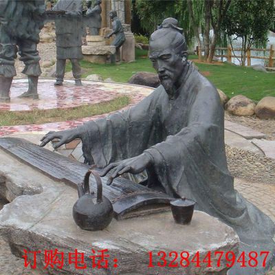 铸铜古代人物抚琴雕塑