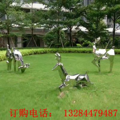 不锈钢几何鹿雕塑