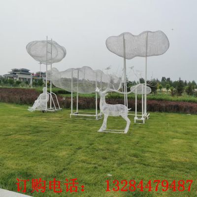 不锈钢镂空编织云朵雕塑