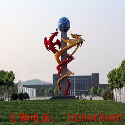 大型不锈钢龙凤戏珠雕塑