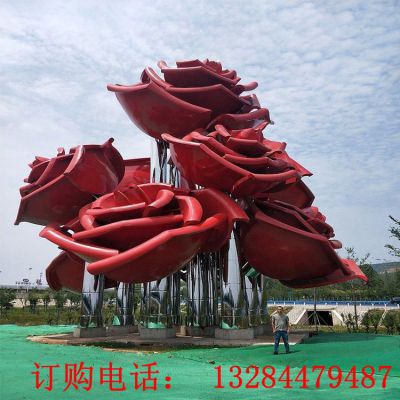 大型不锈钢玫瑰花雕塑
