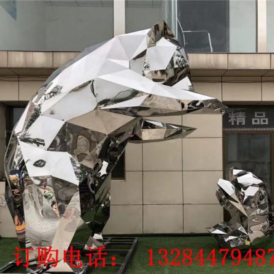 不锈钢镜面几何熊雕塑