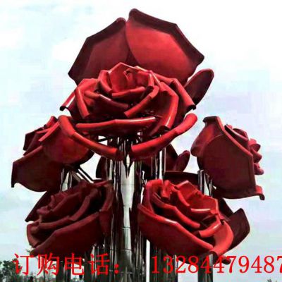 大型不锈钢玫瑰花雕塑