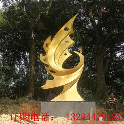 不锈钢抽象金色凤凰雕塑
