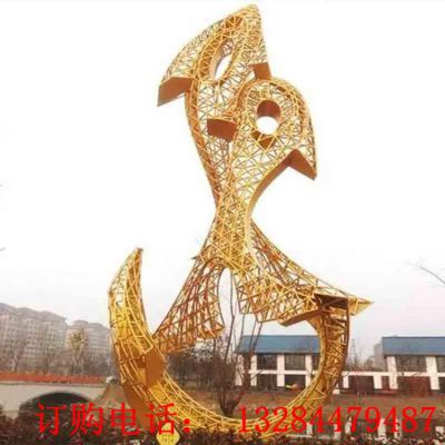 不锈钢金色镂空双鱼雕塑