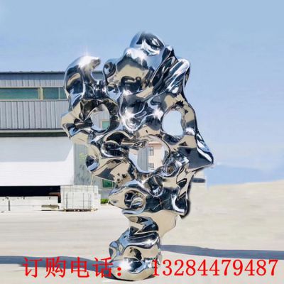 不锈钢镜面太湖石雕塑