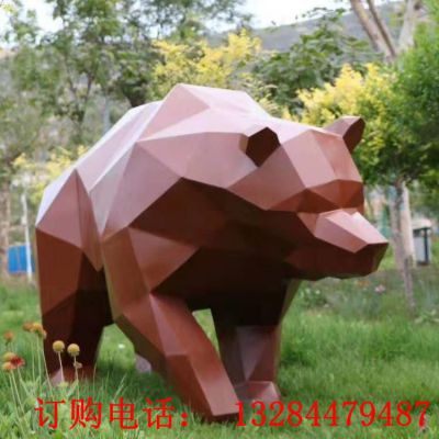 不锈钢几何熊雕塑