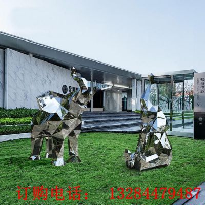不锈钢镜面几何大象雕塑