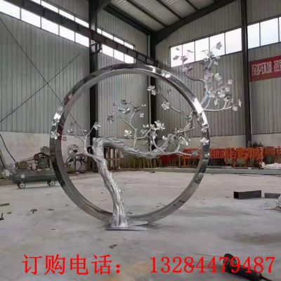 不锈钢镜面树枝圆环雕塑