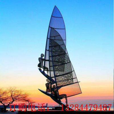 不锈钢镂空冲浪人物雕塑