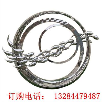 不锈钢圆环鱼群雕塑