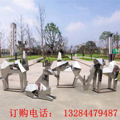 不锈钢几何鹿雕塑