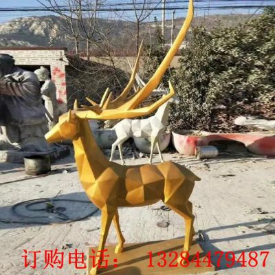 不锈钢金色几何鹿雕塑