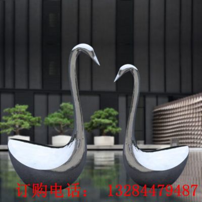 不锈钢镜面抽象天鹅雕塑