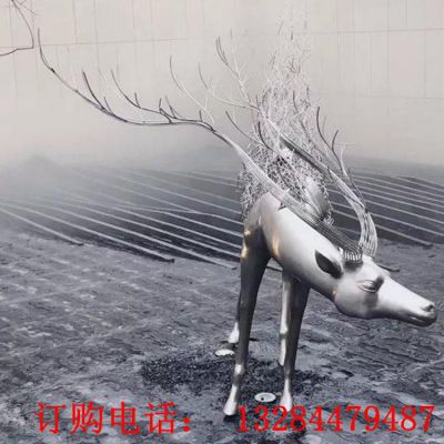 不锈钢镜面半身拉丝鹿雕塑