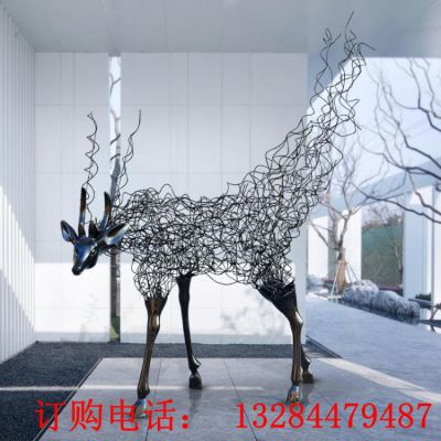 不锈钢抽象半身拉丝鹿雕塑