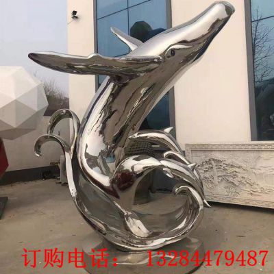 不锈钢镜面海豚雕塑