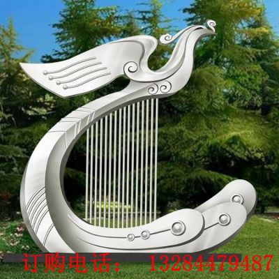 不锈钢抽象凤凰竖琴雕塑