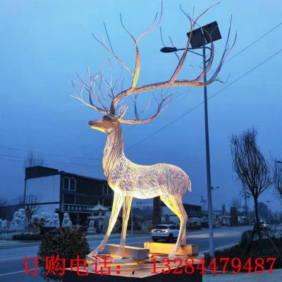 不锈钢发光编织鹿雕塑