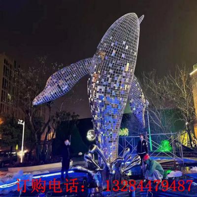 不锈钢镂空鲸鱼雕塑