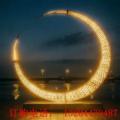 不锈钢发光月亮圆环雕塑
