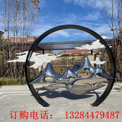 不锈钢圆环假山雕塑